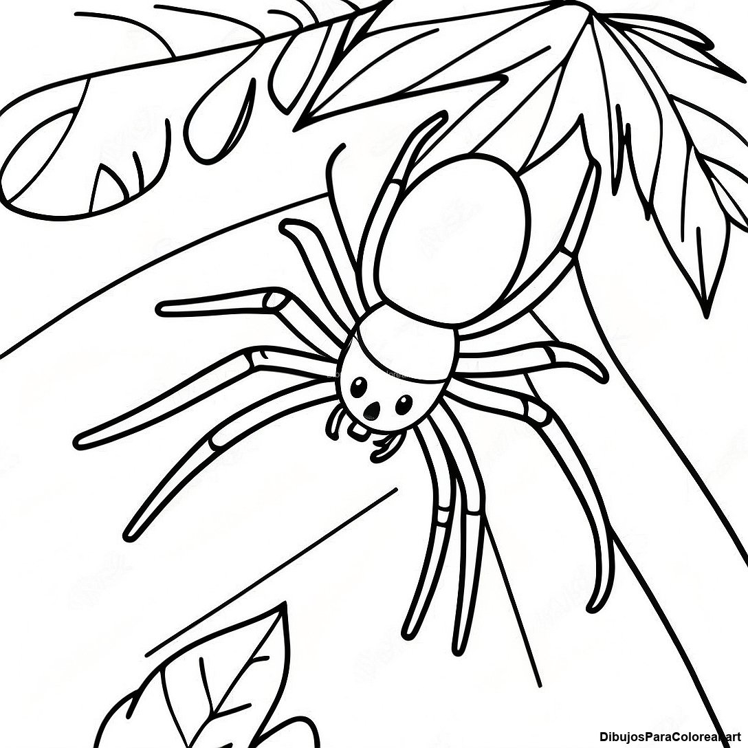 Página para colorear imprimible gratis de Araña Realista En Una Hoja Página Para Colorear de la colección Animales — dibujo en blanco y negro para niños y adultos.