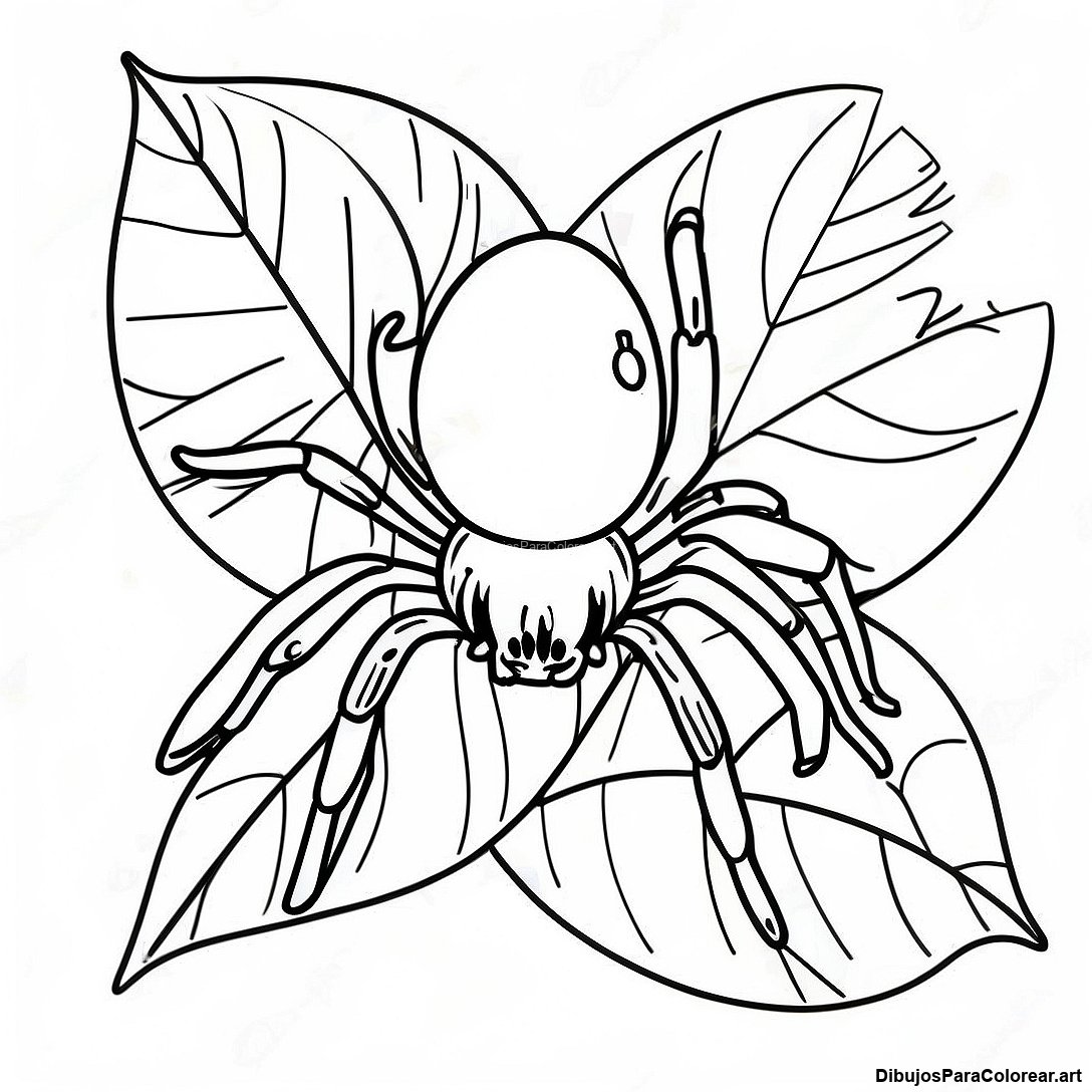 Página para colorear imprimible gratis de Araña Realista En Una Hoja Página Para Colorear de la colección Animales — dibujo en blanco y negro para niños y adultos.