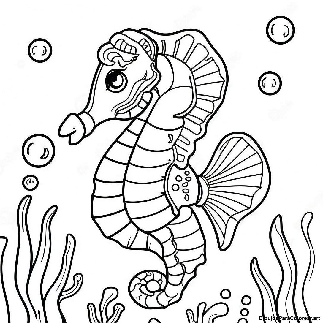 Pagina Para Colorear De Caballito De Mar Colorido En Escena Submarina 36137 7893