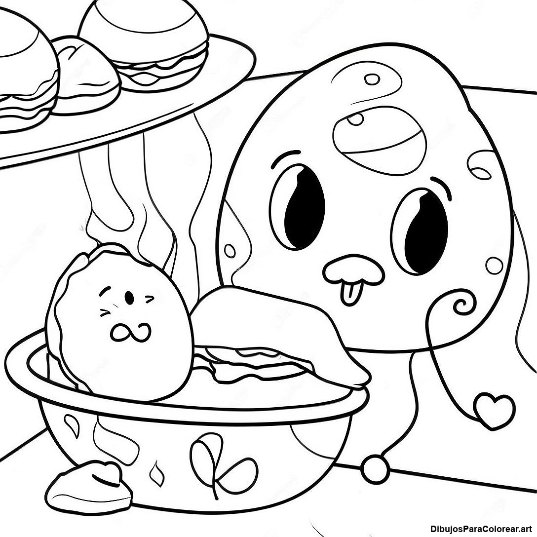 Pagina Para Colorear De Escena Colorida De Huevos Verdes Y Jamon 77475 20097