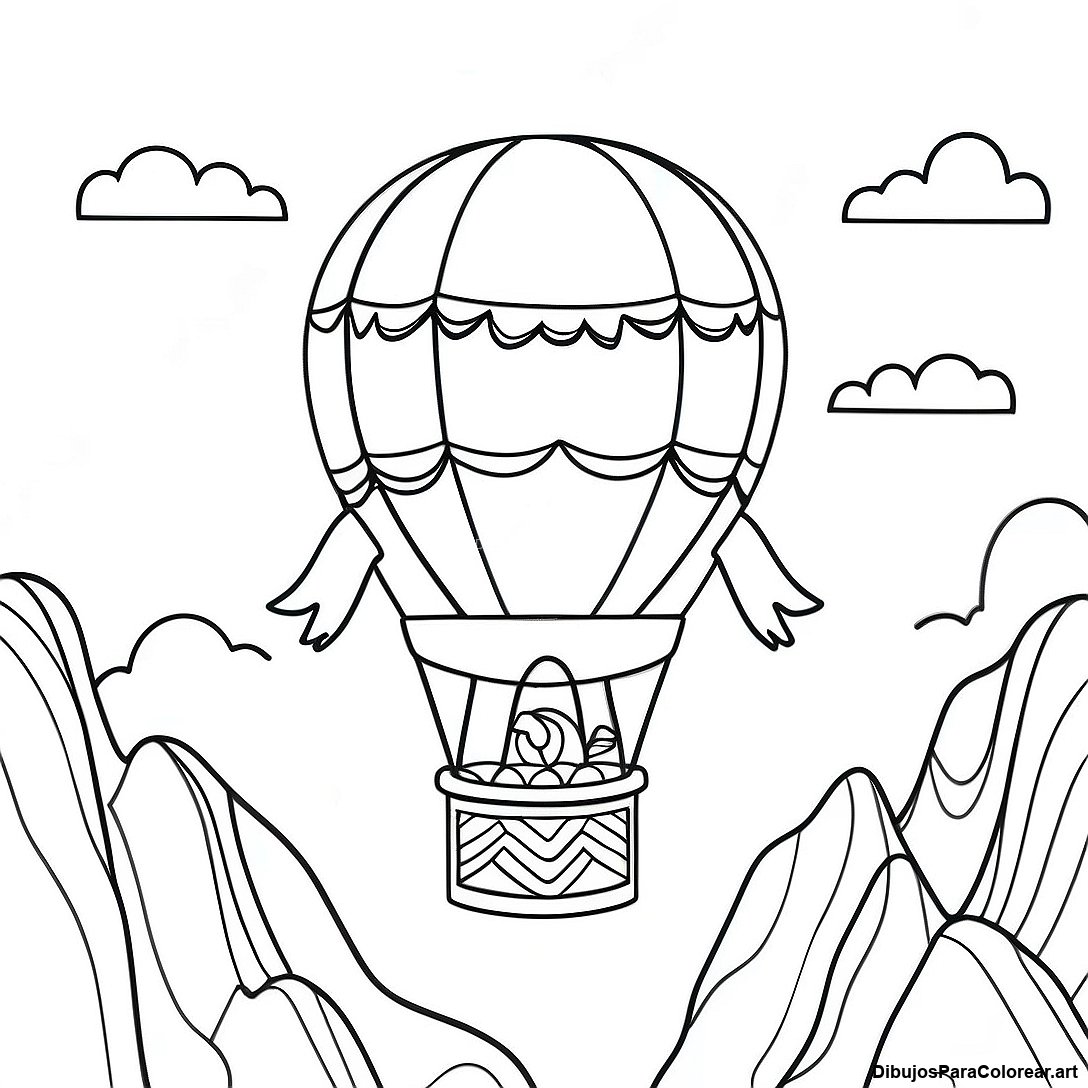 Pagina Para Colorear De Globo Aerostatico Vintage Flotando Sobre Montanas 61784 13595