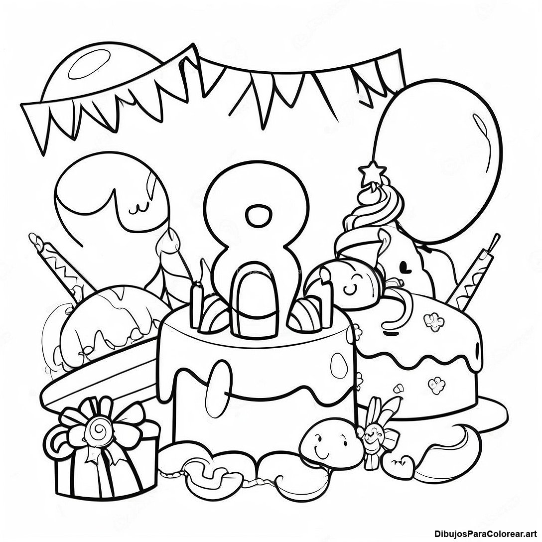 Pagina Para Colorear De La Colorida Celebracion Del 8o Cumpleanos 135238 67127