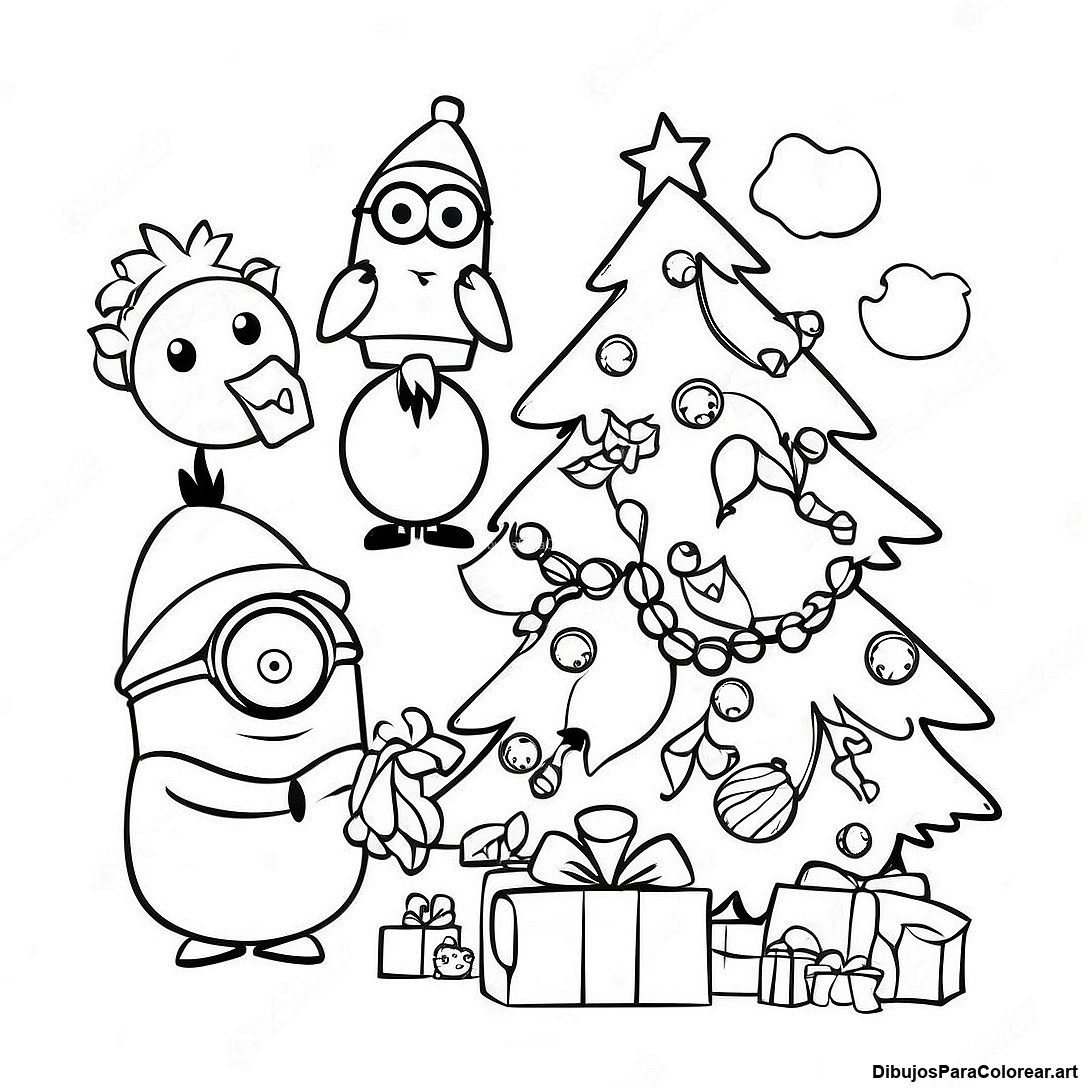 Pagina Para Colorear De Minions Festivos Decorando Un Arbol 138234 69613