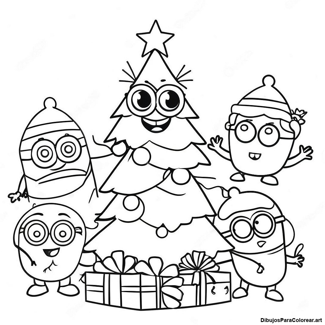 Pagina Para Colorear De Minions Festivos Decorando Un Arbol 138234 69614