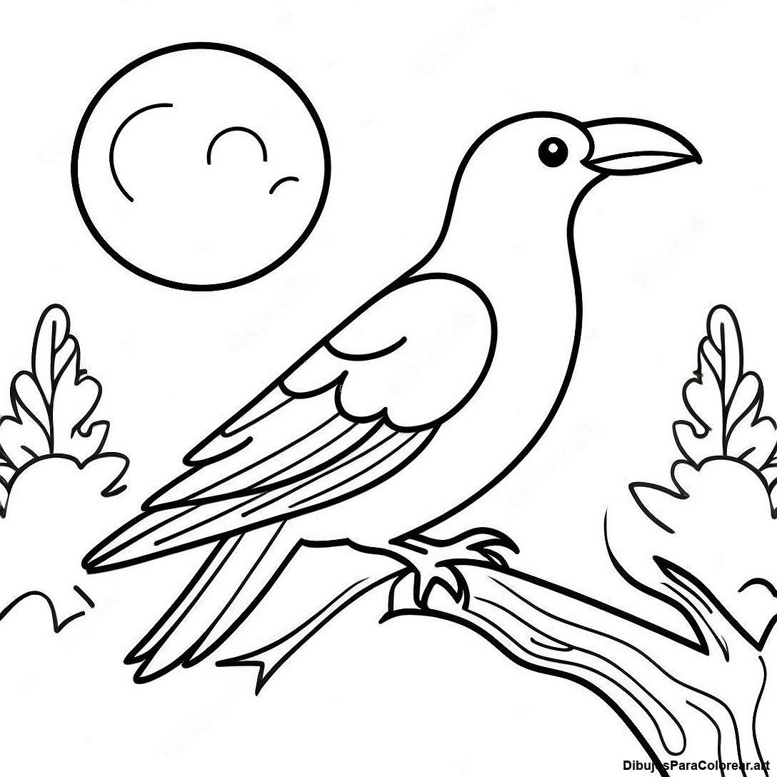 Pagina Para Colorear De Un Cuervo Misterioso A La Luz De La Luna 104228 42090