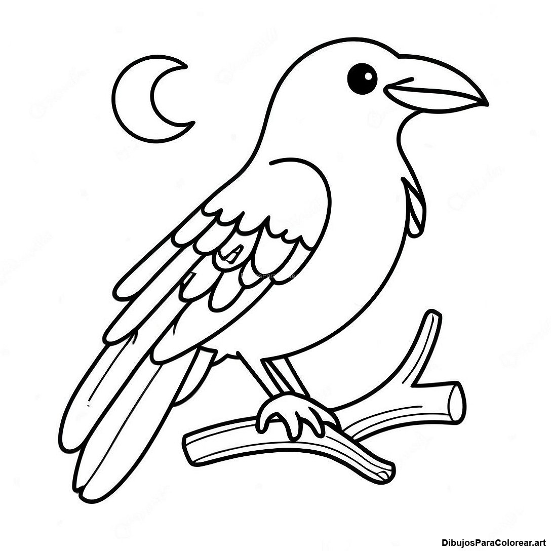 Pagina Para Colorear De Un Cuervo Misterioso A La Luz De La Luna 104228 42091