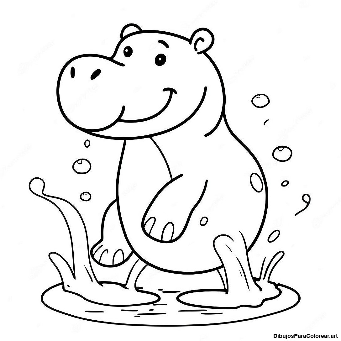 Pagina Para Colorear De Un Hipopotamo Feliz Chapoteando En El Agua 40446 8840