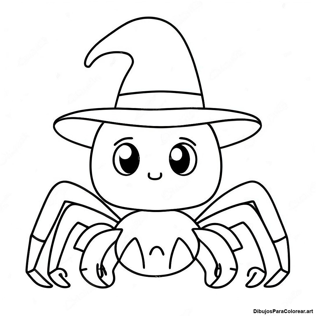 Pagina Para Colorear De Una Arana Divertida De Halloween Con Sombrero 82165 23731