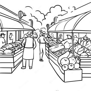 Pagina Para Colorear De La Escena Ocupada Del Mercado De Agricultores 102090 40424