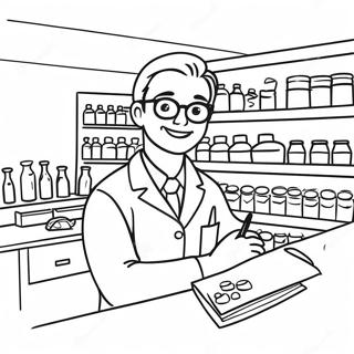 Pagina Para Colorear De Un Farmaceutico Alegre Detras Del Mostrador 102118 40451