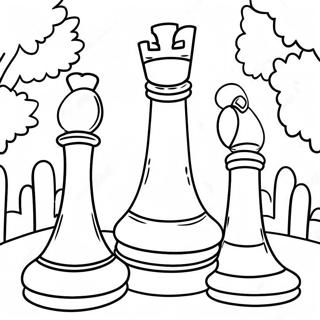 Pagina Para Colorear De Piezas De Ajedrez Gigantes En El Parque 104332 42170