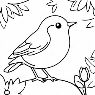 Pagina Para Colorear De Un Petirrojo Feliz En Primavera 105383 42997