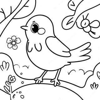 Pagina Para Colorear De Un Petirrojo Feliz En Primavera 105383 42998