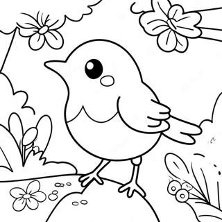 Pagina Para Colorear De Un Petirrojo Feliz En Primavera 105383 42999