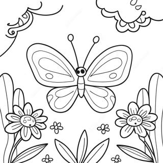 Pagina Para Colorear De Una Mariposa Juguetona En Un Jardin De Flores 108697-45583