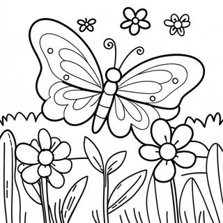 Pagina Para Colorear De Una Mariposa Juguetona En Un Jardin De Flores 108697-45584