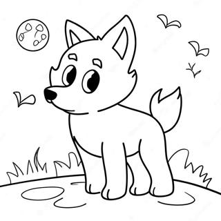 Pagina Para Colorear De Un Cachorro De Lobo Jugueton Bajo La Luz De La Luna 116955-52374