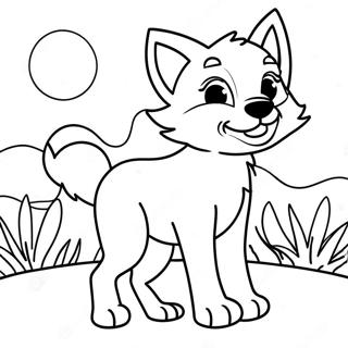 Pagina Para Colorear De Un Cachorro De Lobo Jugueton Bajo La Luz De La Luna 116955-52375