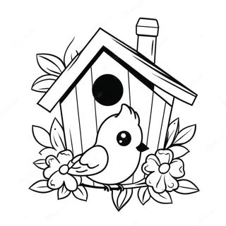 Pagina Para Colorear De Una Casa Para Pajaros Colorida Con Flores 117082-52465