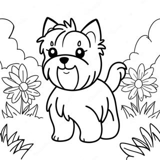 Pagina Para Colorear De Un Yorkshire Realista Esponjoso En Un Jardin 118117 53267