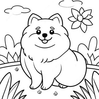Pagina Para Colorear De Pomerania Esponjoso En Un Jardin 118575-53731