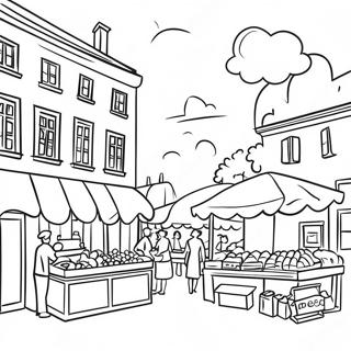 Pagina Para Colorear De Una Colorida Escena De Mercado Frances 120966 55597