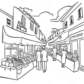 Pagina Para Colorear De Una Colorida Escena De Mercado Frances 120966 55599
