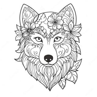 Lobo Elegante Con Flores Pagina Para Colorear 12179-945