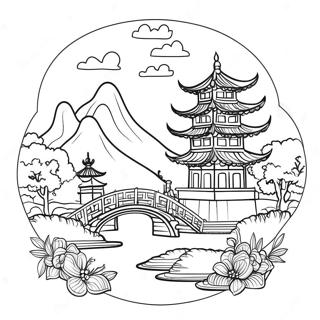 Pagina Para Colorear De Paisaje Chinoiserie Intrincado 123019 57418