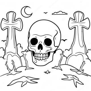 Pagina Para Colorear De Una Calavera Espeluznante En Un Cementerio 123458-57765