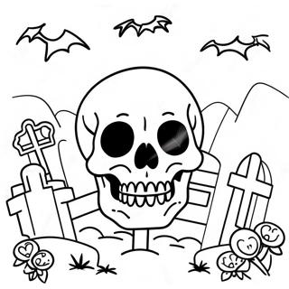 Pagina Para Colorear De Una Calavera Espeluznante En Un Cementerio 123458-57766