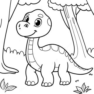 Pagina Para Colorear De Un Lindo Brontosaurio En Un Bosque 123507-57793