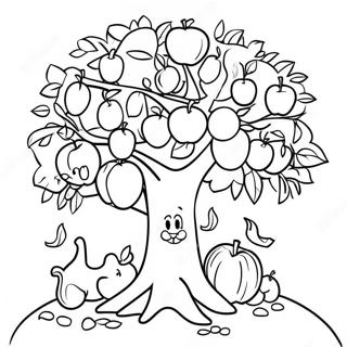 Pagina Para Colorear De Arbol De Manzana De Dibujos Animados Con Animales Felices 127478-60977