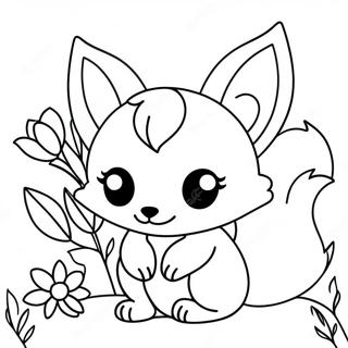 Pagina Para Colorear De Un Lindo Kitsune Con Flores 129251-62474