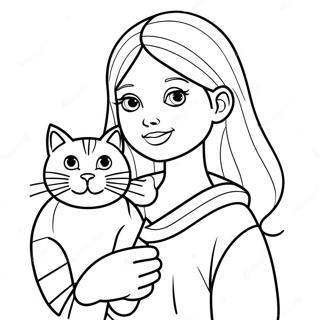 Chica Con Gato Páginas Para Colorear