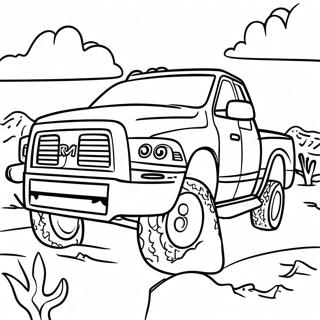 Pagina Para Colorear De Un Camion Ram En Una Escena Del Desierto 133211 65556