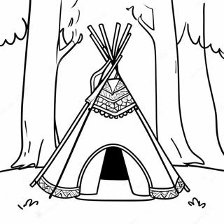 Pagina Para Colorear De Un Teepee Colorido En El Bosque 133699-65926