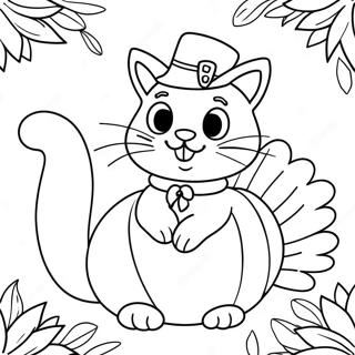Pagina Para Colorear De Un Gato De Accion De Gracias Jugueton Con Pavo 136773-68332