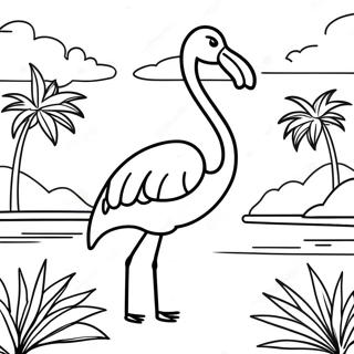 Pagina Para Colorear De Un Flamenco Majestuoso En Una Laguna Tropical 25713-5609