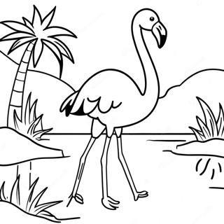 Pagina Para Colorear De Un Flamenco Majestuoso En Una Laguna Tropical 25713-5610