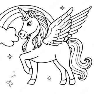 Pagina Para Colorear De Un Unicornio Magico En Un Arcoiris 287-1811