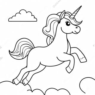 Pagina Para Colorear De Un Unicornio Jugueton Corriendo Entre Nubes 291-513