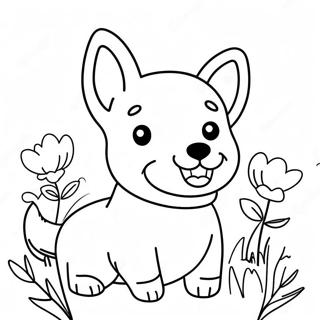 Corgi Feliz Con Flores Para Colorear 30125-6557