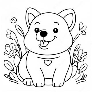 Corgi Feliz Con Flores Para Colorear 30125-6558