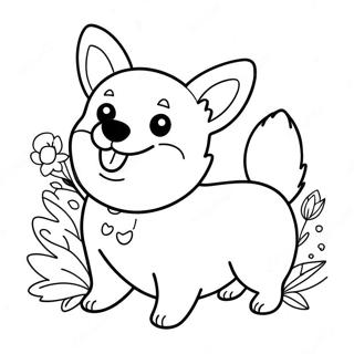 Corgi Feliz Con Flores Para Colorear 30125-6559