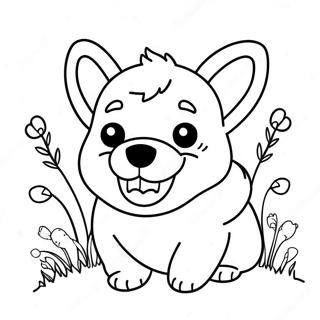 Corgi Feliz Con Flores Para Colorear 30125-6560