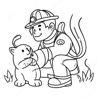 Valiente Bombero Salvando Un Gato Para Colorear 30298-6595