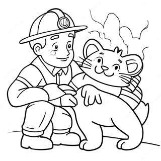 Valiente Bombero Salvando Un Gato Para Colorear 30298-6596