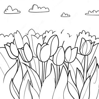 Pagina Para Colorear Jardin De Tulipanes Coloridos 33886-7395