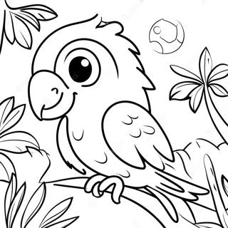 Pagina Para Colorear De Un Loro Colorido En La Jungla Tropical 34526-7533